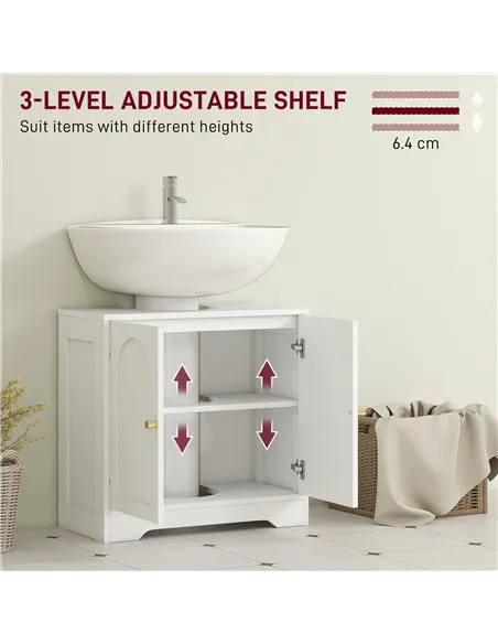 HOMCOM Under Sink Bathroom Cabinet with 2 Arch Doors - White