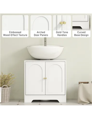 HOMCOM Under Sink Bathroom Cabinet with 2 Arch Doors - White