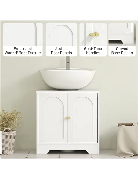 HOMCOM Under Sink Bathroom Cabinet with 2 Arch Doors - White