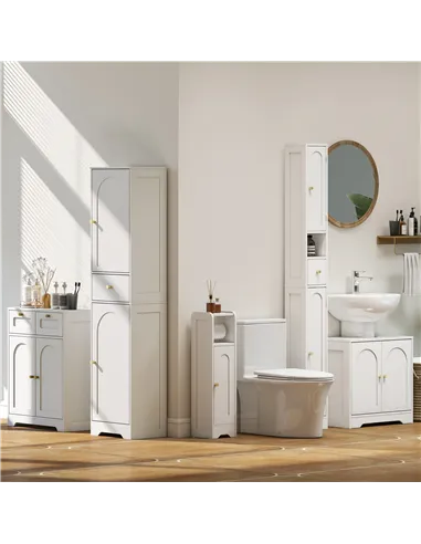 HOMCOM Under Sink Bathroom Cabinet with 2 Arch Doors - White