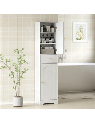 HOMCOM Tall Bathroom Cabinet with Arched Doors - White