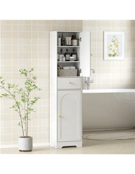 HOMCOM Tall Bathroom Cabinet with Arched Doors - White