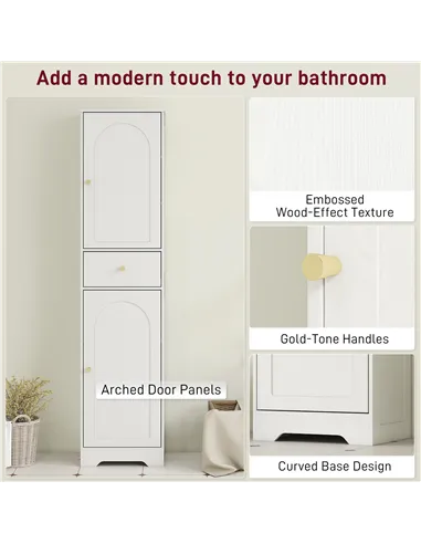 HOMCOM Tall Bathroom Cabinet with Arched Doors - White