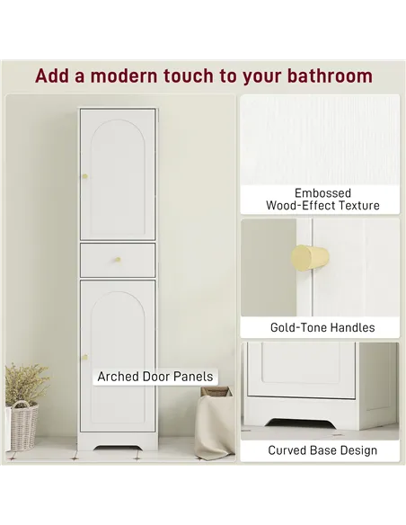 HOMCOM Tall Bathroom Cabinet with Arched Doors - White