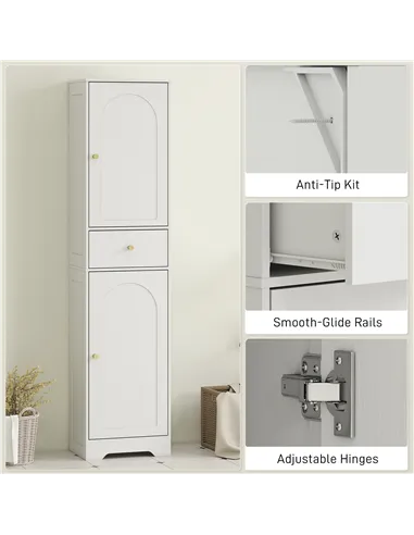 HOMCOM Tall Bathroom Cabinet with Arched Doors - White