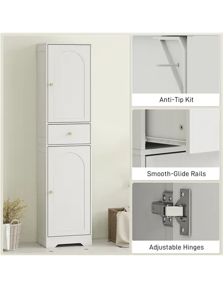 HOMCOM Tall Bathroom Cabinet with Arched Doors - White