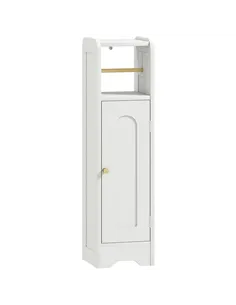 HOMCOM Small Bathroom Storage Cabinet with Toilet Roll Holder - White