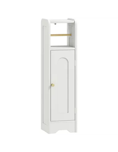 HOMCOM Small Bathroom Storage Cabinet with Toilet Roll Holder - White