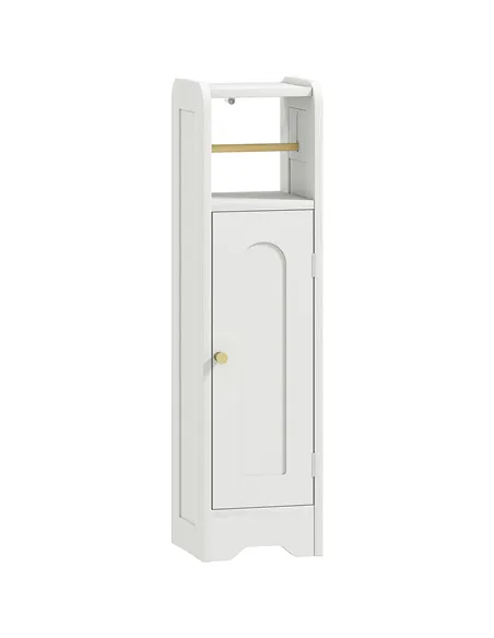 HOMCOM Small Bathroom Storage Cabinet with Toilet Roll Holder - White
