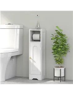 HOMCOM Small Bathroom Storage Cabinet with Toilet Roll Holder - White 2