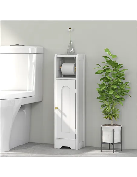 HOMCOM Small Bathroom Storage Cabinet with Toilet Roll Holder - White