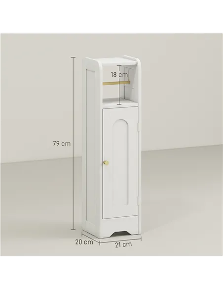 HOMCOM Small Bathroom Storage Cabinet with Toilet Roll Holder - White