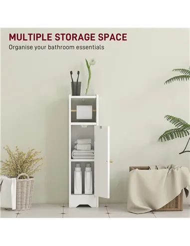 HOMCOM Small Bathroom Storage Cabinet with Toilet Roll Holder - White