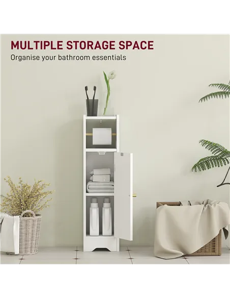 HOMCOM Small Bathroom Storage Cabinet with Toilet Roll Holder - White