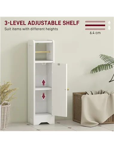 HOMCOM Small Bathroom Storage Cabinet with Toilet Roll Holder - White