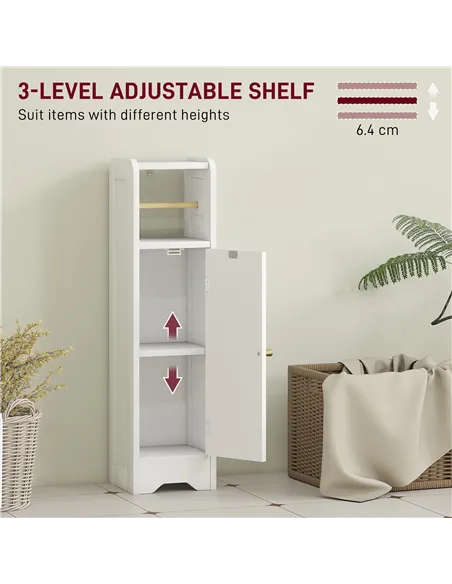 HOMCOM Small Bathroom Storage Cabinet with Toilet Roll Holder - White