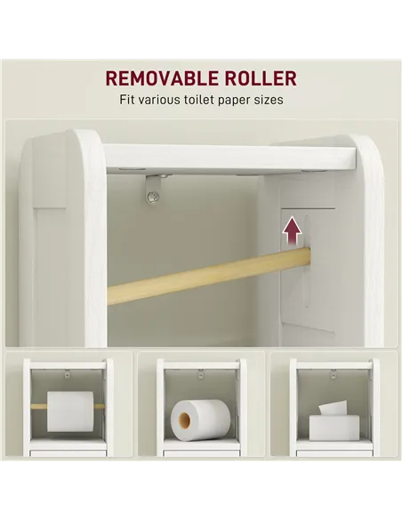 HOMCOM Small Bathroom Storage Cabinet with Toilet Roll Holder - White