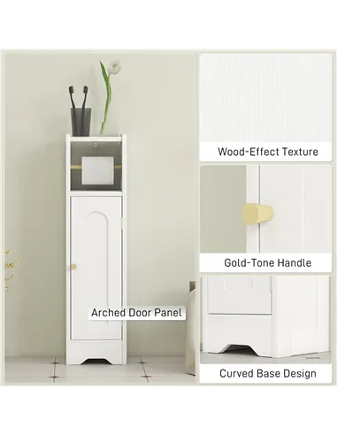 HOMCOM Small Bathroom Storage Cabinet with Toilet Roll Holder - White