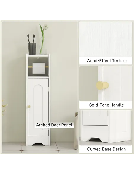 HOMCOM Small Bathroom Storage Cabinet with Toilet Roll Holder - White