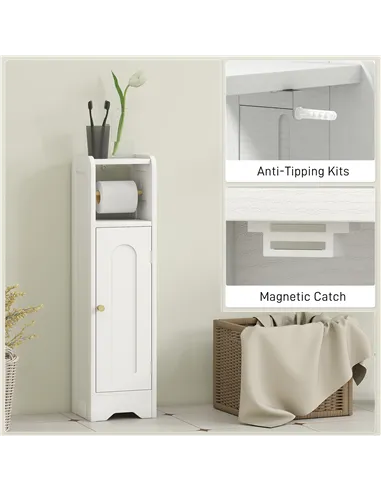 HOMCOM Small Bathroom Storage Cabinet with Toilet Roll Holder - White