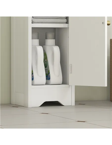 HOMCOM Small Bathroom Storage Cabinet with Toilet Roll Holder - White