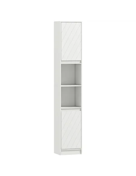 HOMCOM Narrow Bathroom Cabinet, Slim Bathroom Storage Unit with Open Compartment, Freestanding Storage Cupboard with Adjustable 