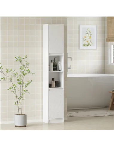 HOMCOM Narrow Bathroom Cabinet, Slim Bathroom Storage Unit with Open Compartment, Freestanding Storage Cupboard with Adjustable 