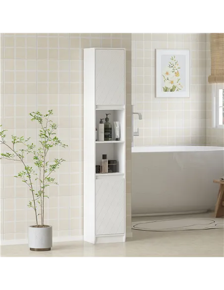 HOMCOM Narrow Bathroom Cabinet, Slim Bathroom Storage Unit with Open Compartment, Freestanding Storage Cupboard with Adjustable 