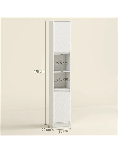 HOMCOM Narrow Bathroom Cabinet, Slim Bathroom Storage Unit with Open Compartment, Freestanding Storage Cupboard with Adjustable 