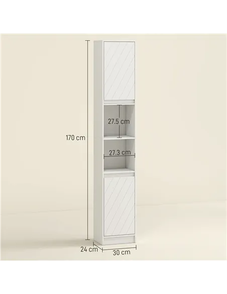 HOMCOM Narrow Bathroom Cabinet, Slim Bathroom Storage Unit with Open Compartment, Freestanding Storage Cupboard with Adjustable 