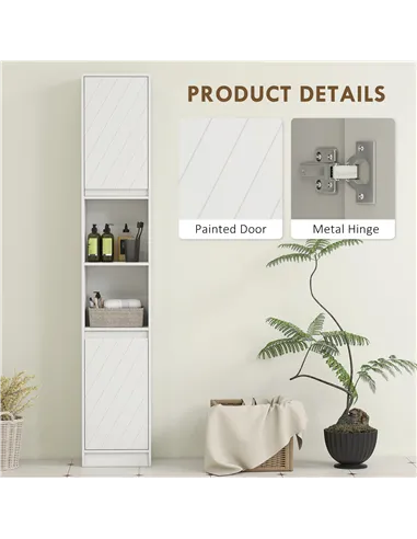 HOMCOM Narrow Bathroom Cabinet, Slim Bathroom Storage Unit with Open Compartment, Freestanding Storage Cupboard with Adjustable 