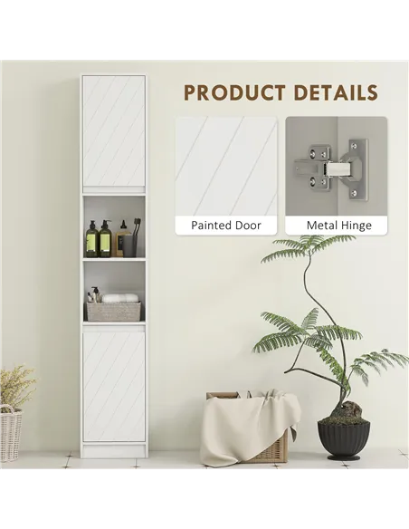 HOMCOM Narrow Bathroom Cabinet, Slim Bathroom Storage Unit with Open Compartment, Freestanding Storage Cupboard with Adjustable 