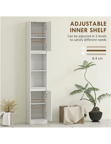 HOMCOM Narrow Bathroom Cabinet, Slim Bathroom Storage Unit with Open Compartment, Freestanding Storage Cupboard with Adjustable 