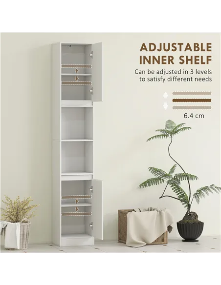 HOMCOM Narrow Bathroom Cabinet, Slim Bathroom Storage Unit with Open Compartment, Freestanding Storage Cupboard with Adjustable 