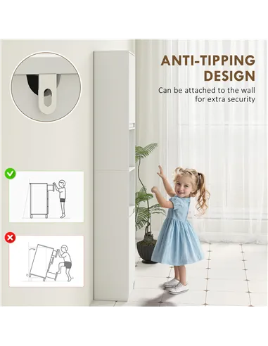 HOMCOM Narrow Bathroom Cabinet, Slim Bathroom Storage Unit with Open Compartment, Freestanding Storage Cupboard with Adjustable 