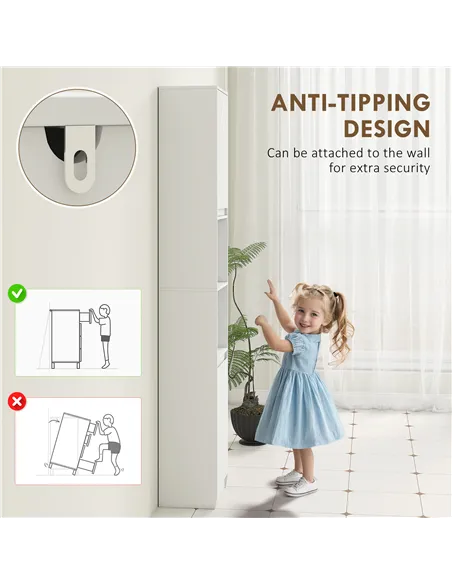 HOMCOM Narrow Bathroom Cabinet, Slim Bathroom Storage Unit with Open Compartment, Freestanding Storage Cupboard with Adjustable 