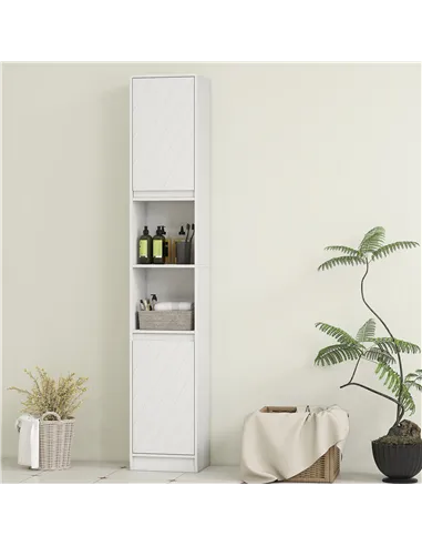 HOMCOM Narrow Bathroom Cabinet, Slim Bathroom Storage Unit with Open Compartment, Freestanding Storage Cupboard with Adjustable 