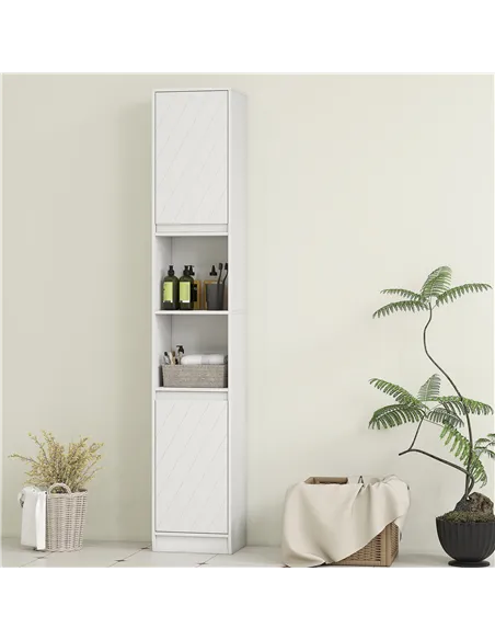 HOMCOM Narrow Bathroom Cabinet, Slim Bathroom Storage Unit with Open Compartment, Freestanding Storage Cupboard with Adjustable 