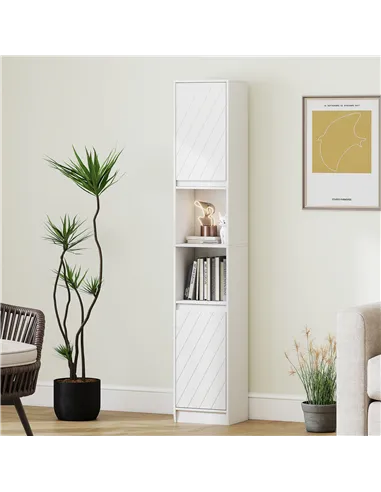 HOMCOM Narrow Bathroom Cabinet, Slim Bathroom Storage Unit with Open Compartment, Freestanding Storage Cupboard with Adjustable 