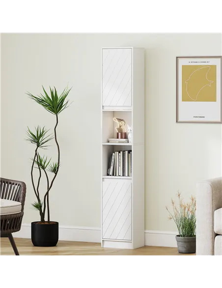 HOMCOM Narrow Bathroom Cabinet, Slim Bathroom Storage Unit with Open Compartment, Freestanding Storage Cupboard with Adjustable 