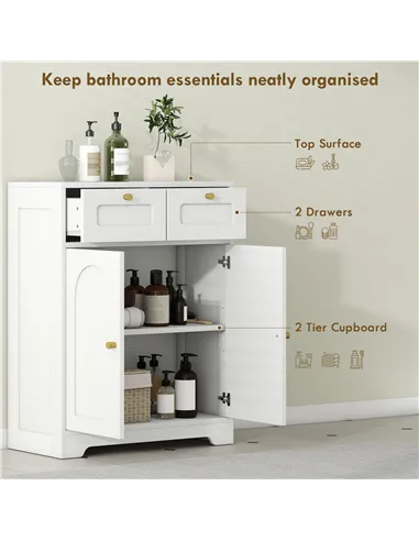 HOMCOM Bathroom Floor Cabinet with 2 Drawers - White