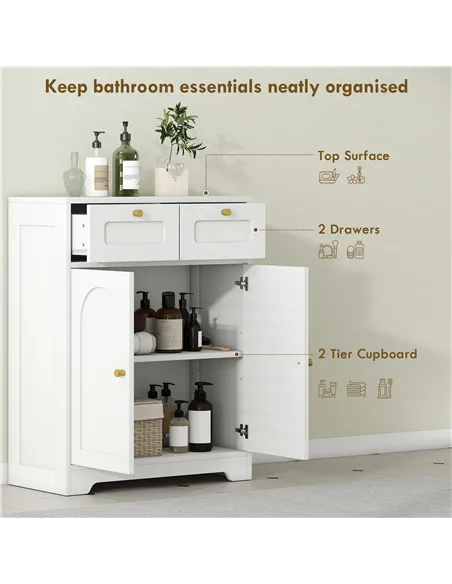 HOMCOM Bathroom Floor Cabinet with 2 Drawers - White