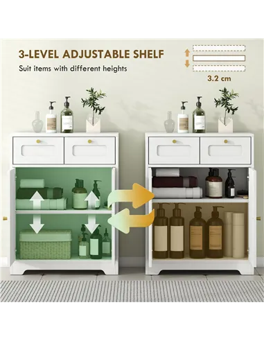 HOMCOM Bathroom Floor Cabinet with 2 Drawers - White