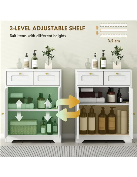 HOMCOM Bathroom Floor Cabinet with 2 Drawers - White