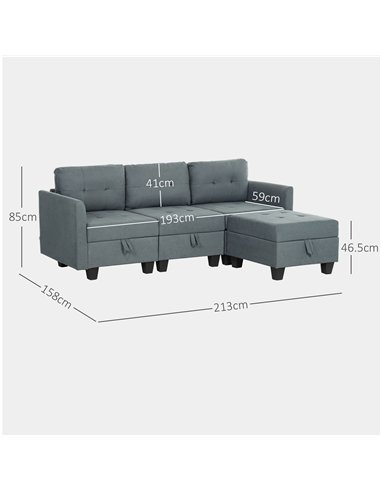 HOMCOM 'L' Shape Modular Sofa, with Storage - Dark Grey