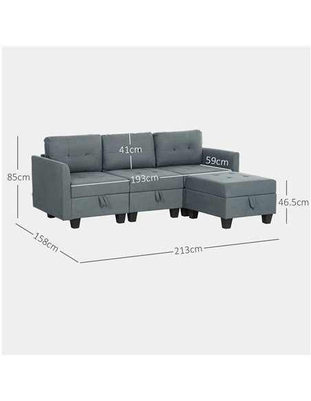 HOMCOM 'L' Shape Modular Sofa, with Storage - Dark Grey