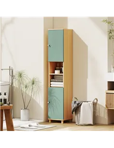 HOMCOM Bathroom Cabinet with Adjustable Shelves and Open Shelves - Green 2