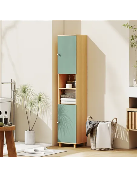 HOMCOM Bathroom Cabinet with Adjustable Shelves and Open Shelves - Green