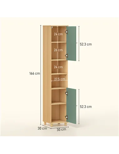 HOMCOM Bathroom Cabinet with Adjustable Shelves and Open Shelves - Green