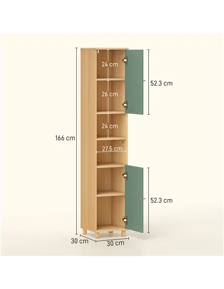 HOMCOM Bathroom Cabinet with Adjustable Shelves and Open Shelves - Green